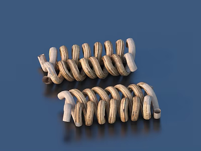 Spiral Shaped Light Wood Color Wooden Household Items With Wood Grain Texture On Dark Background 3d model