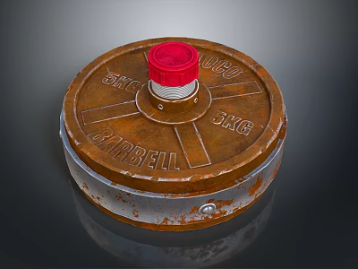 Rusty Round Weapon Featuring Red Top Cap STAR DANGER CARBELL Lettering 3d model Rusty Round Weapon Featuring Red Top Cap STAR DANGER CARBELL Lettering 3d model