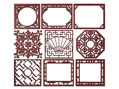 Traditional Chinese Decorative Carvings with Various Geometric Shapes and Patterns 3d model