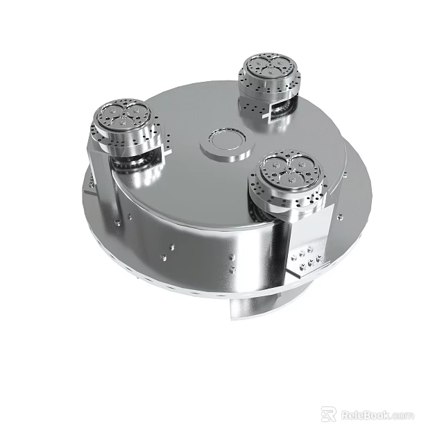 Industrial Metal Circular Mechanical Device With Three Rotating Components And Central Hole 3d model 