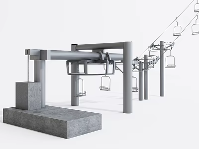 Gray Metal Cable Car System With Support Structures And Hanging Seats 3d model