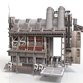Industrial Building Design Featuring Multi level Metal Structure Chimneys And Pipes