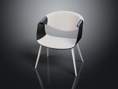 Stylish Modern Leisure Chair With White Upholstered Seat Black Armrests And Silver Metal Legs 3d model