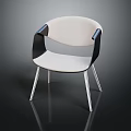 Stylish Modern Leisure Chair With White Upholstered Seat Black Armrests And Silver Metal Legs