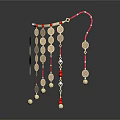 Decorative Hanging Household Living Accessories With Silver Circular Discs Blue Red Strings And Beads