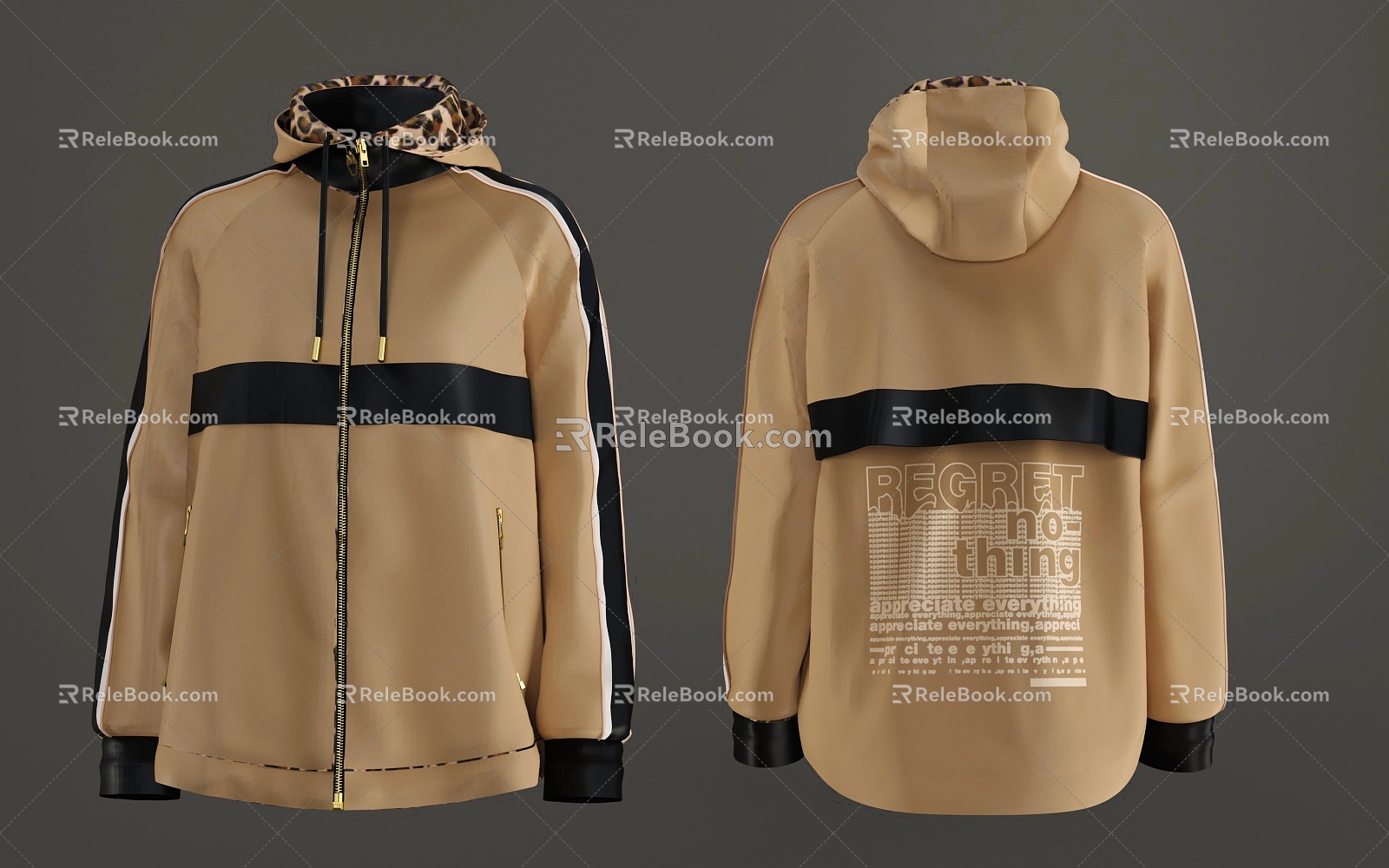 Jacket Jacket Top Coat khaki Trendy Brand Clothes Hoodie with Hood 3d model