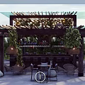 Outdoor Bar Area With Wooden Pergola Wicker Pendant Light Bar Stools And Rattan Chairs