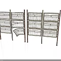 Multi Layered Metal Grid Shelves With Curved Section And Straight Structure