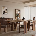 Modern Wooden Dining Table Set With Six Chairs In Cozy Interior Room