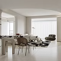 Modern Living Dining Room Interior With TV Wall Sofa And Decorative Round Rug