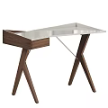 Modern Desk With Metal Tabletop Wooden Drawer And Cross Legs Design