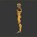 Yellow And Black Armored Warrior Standing With Arms Outstretched In 3D Render With Gray Background Mechanical Structure
