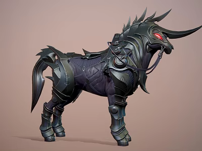 Game and Movie Character Black Armored Horse Like Creature With Red Eyes And Spikes 3d model