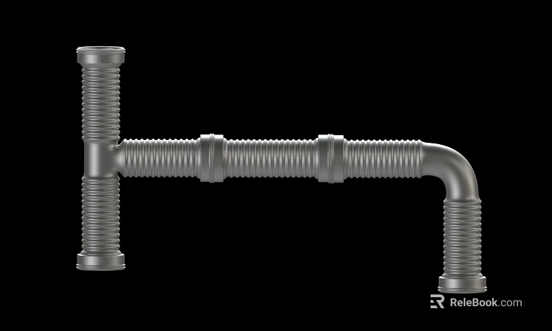 Corrugated Metal Pipe With Tee Joint And Elbow 3D Rendering Model 3d model 