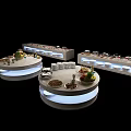 Round Buffet Dining Table With Illuminated Edges Food Displays And Decorative Plates 3d model