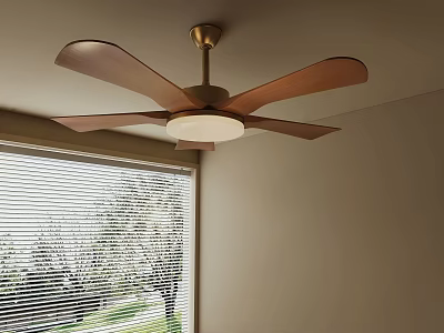 Modern Ceiling Fan Chandelier With Wooden Blades And Brass Base Interior Design 3d model