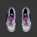 High Top Shoes With Pink Laces Silver Gray Upper Distressed Design And White Sole