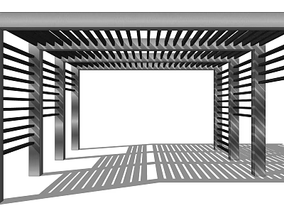 Modern Pergola Design With Metal Frame Lattice Ceiling And Shadow Patterns On Ground 3d model