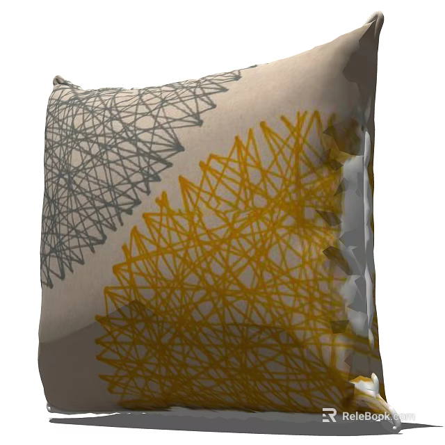 Gray And Yellow Abstract Line Pattern Decorative Pillow For Modern Home Decor 3d model 