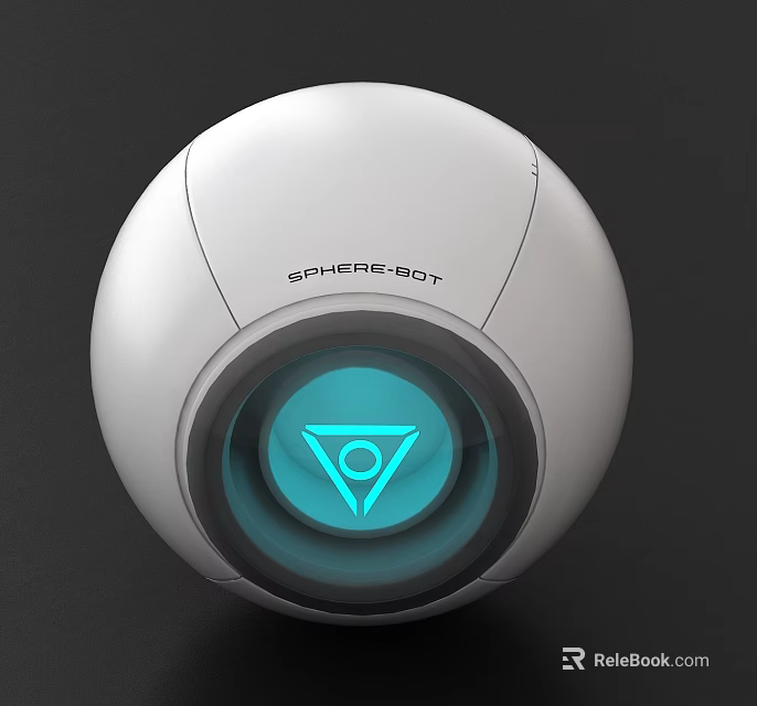 Smart Sphere Bot With White Body And Blue Glowing Triangle Logo 3d model 