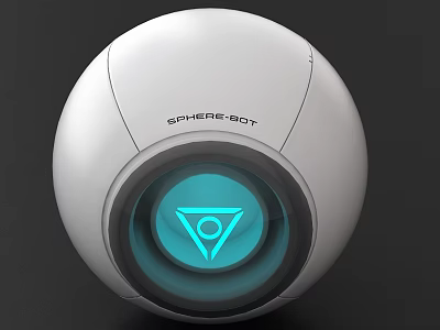Smart Sphere Bot With White Body And Blue Glowing Triangle Logo 3d model