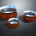 Set of Three Wooden Bowls With Silver Rim And Smooth Polished Surface Design