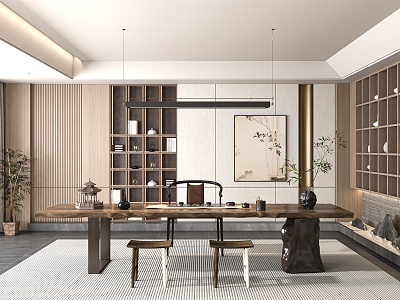 New Chinese Tea Room Bogu Frame Tea Table and Chair Combination Tea Tasting Area 3d model