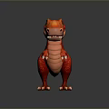 Cartoon Red Dinosaur Character Cute Small T-Rex With Green Eyes 3D Model In Standing Pose