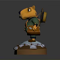Game Movie Character Yellow Animal Wearing Hat Green Coat Brown Bag Standing On Ice Base