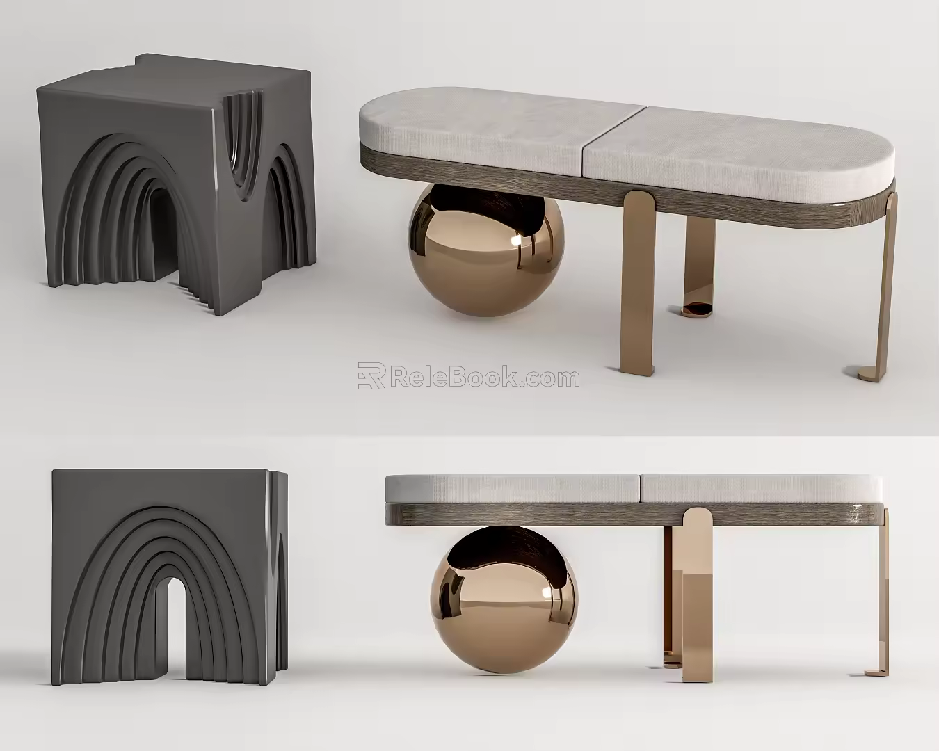 Modern Stool Bench Low Stool 3d model