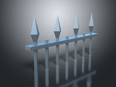 Modern Metal Fence With Pointed Tops Horizontal And Vertical Bar Structure For Contemporary Property Boundary 3d model