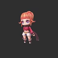 Chibi Game Character With Orange Ponytail Purple Eyes Red Top White Shorts And Black Cape