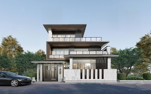 Modern single-family villa three-storey villa 3d model