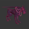 Mythical Dog Like Creature With Chain Collar Horns And Glowing Purple Accents
