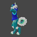 Anthropomorphic Wolf Game And Movie Character In Blue Glowing Hoodie With Green Fur