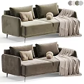 Stylish Modern Velvet Double Seater Sofa With Decorative Pillows And Soft Tassel Throw Blanket