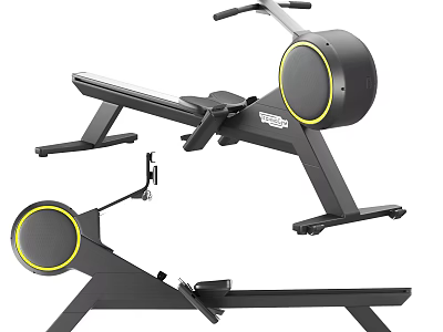 Sturdy Black Rowing Machine With Yellow Accents Device Holder And Smooth Slide Rail 3d model