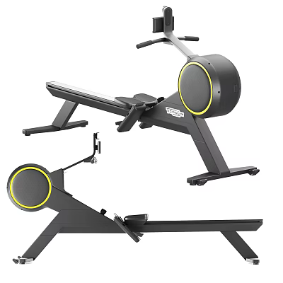 Sturdy Black Rowing Machine With Yellow Accents Device Holder And Smooth Slide Rail 3d model