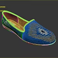 Blue Embroidered Flat Shoes With Silver White Patterns And Orange Sole 3d model