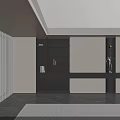 Modern Living Room Interior With Black White Cabinets LED Strip Lights Sculpture And Marble Floor