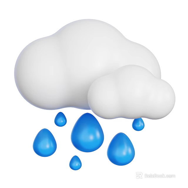 Cute Cloud Shaped Decorative Ornaments Set With Blue Water Drops 3d model