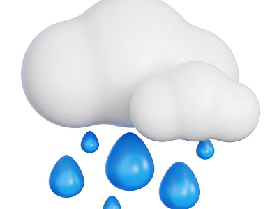 Cute Cloud Shaped Decorative Ornaments Set With Blue Water Drops 3d model