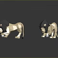 Low Poly Lion Figurines On Reflective Surface With Dark Background 3d model