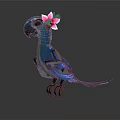 Vibrant Blue Parrot With Pink Flower On Head Against Dark Background