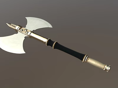 Medieval Battle Axe With Double Edged Metal Blade Wooden Handle And Decorative Metal Accents 3d model