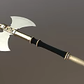 Medieval Battle Axe With Double Edged Metal Blade Wooden Handle And Decorative Metal Accents