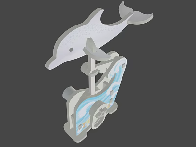 3D Dolphin Shaped Decorative Ornament With Ocean Themed Base Design 3d model