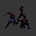Spider Man Action Figures Three Red Blue Different Poses Kneeling Standing With Sword 3d model