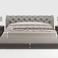 Elegant Double Bed With Tufted Headboard Light Colored Bedding And Bedside Table Lamps 3d model