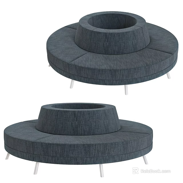 Modern Round Multi Person Sofa With Navy Blue Fabric And Metal Legs Design 3d model 